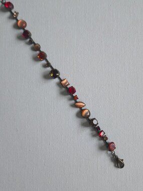 Vintage MEXX Signed Multi Gem Bracelet, Amber Red Rhinestone CatEye Cabochon Y2k